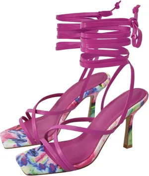 Women's Colorful Strap Sandals - Square Toe 9cm Thin Stilettos