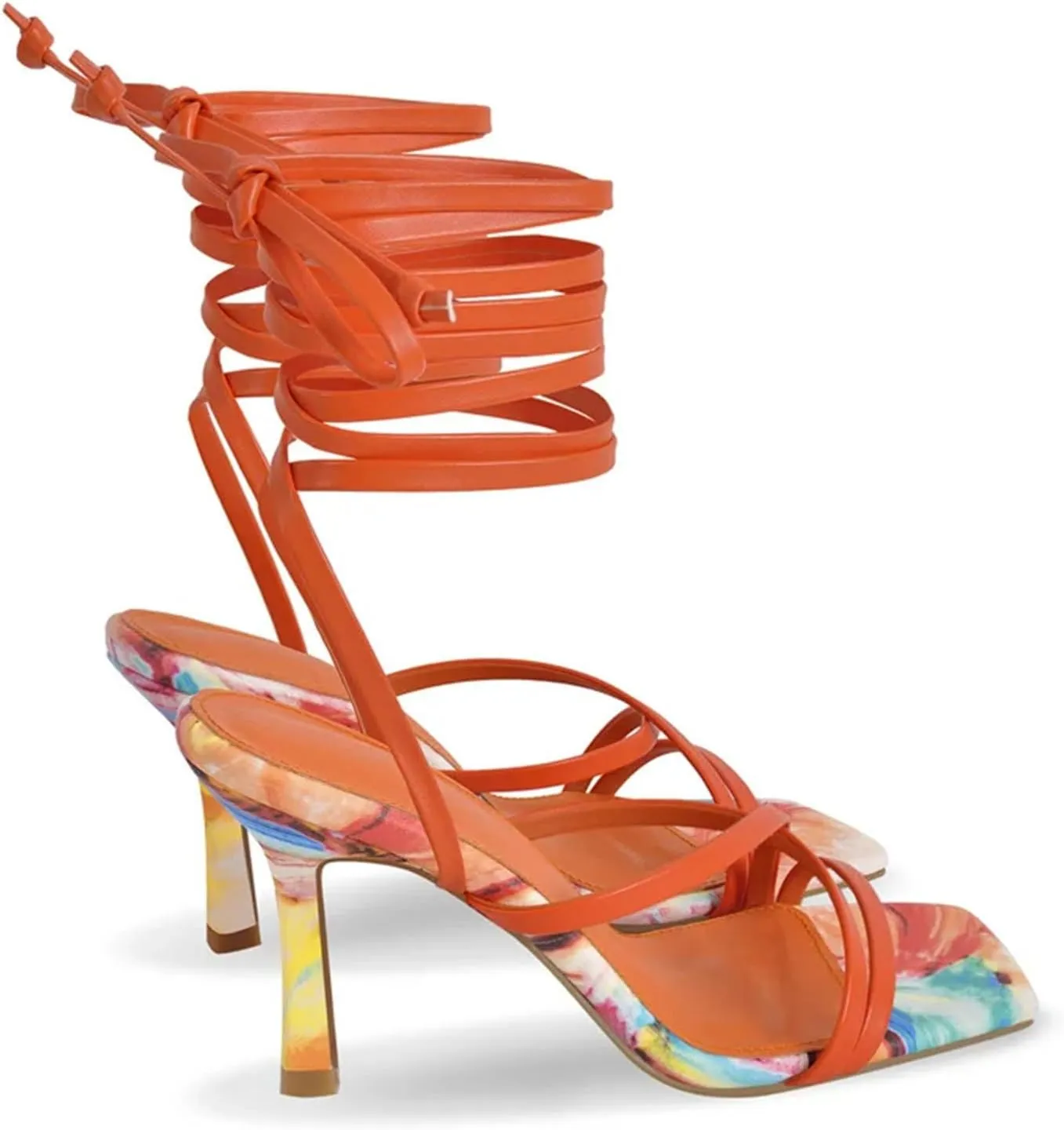 Women's Colorful Strap Sandals - Square Toe 9cm Thin Stilettos
