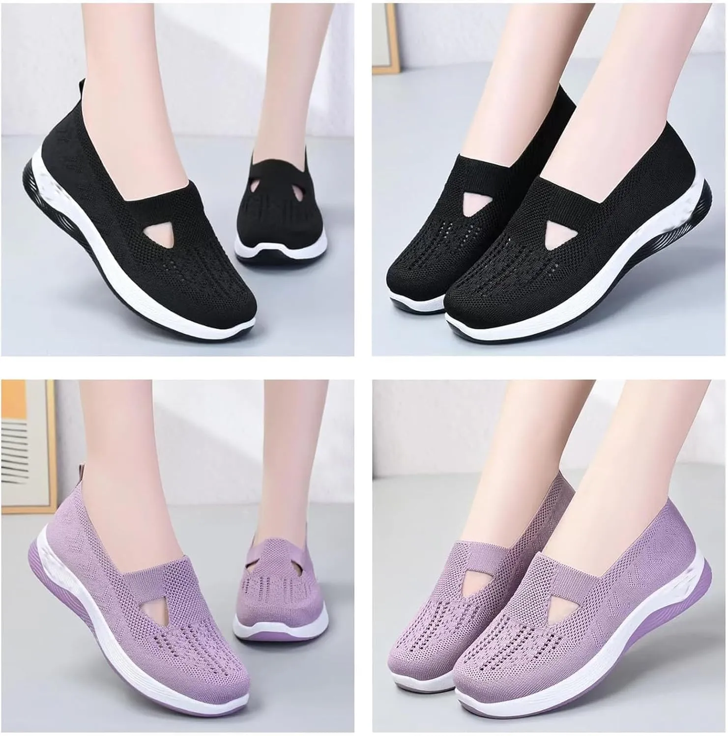 Women's Comfortable Breathable Knitted Sneakers, Women's Woven Orthopedic Breathable Soft Shoes, Light Slip-On Flat Bottom Casual Non-Slip Sneakers