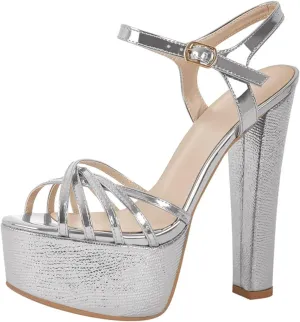 Women's Cross Band Platforms - Open Toe Chunky Buckle Sandals