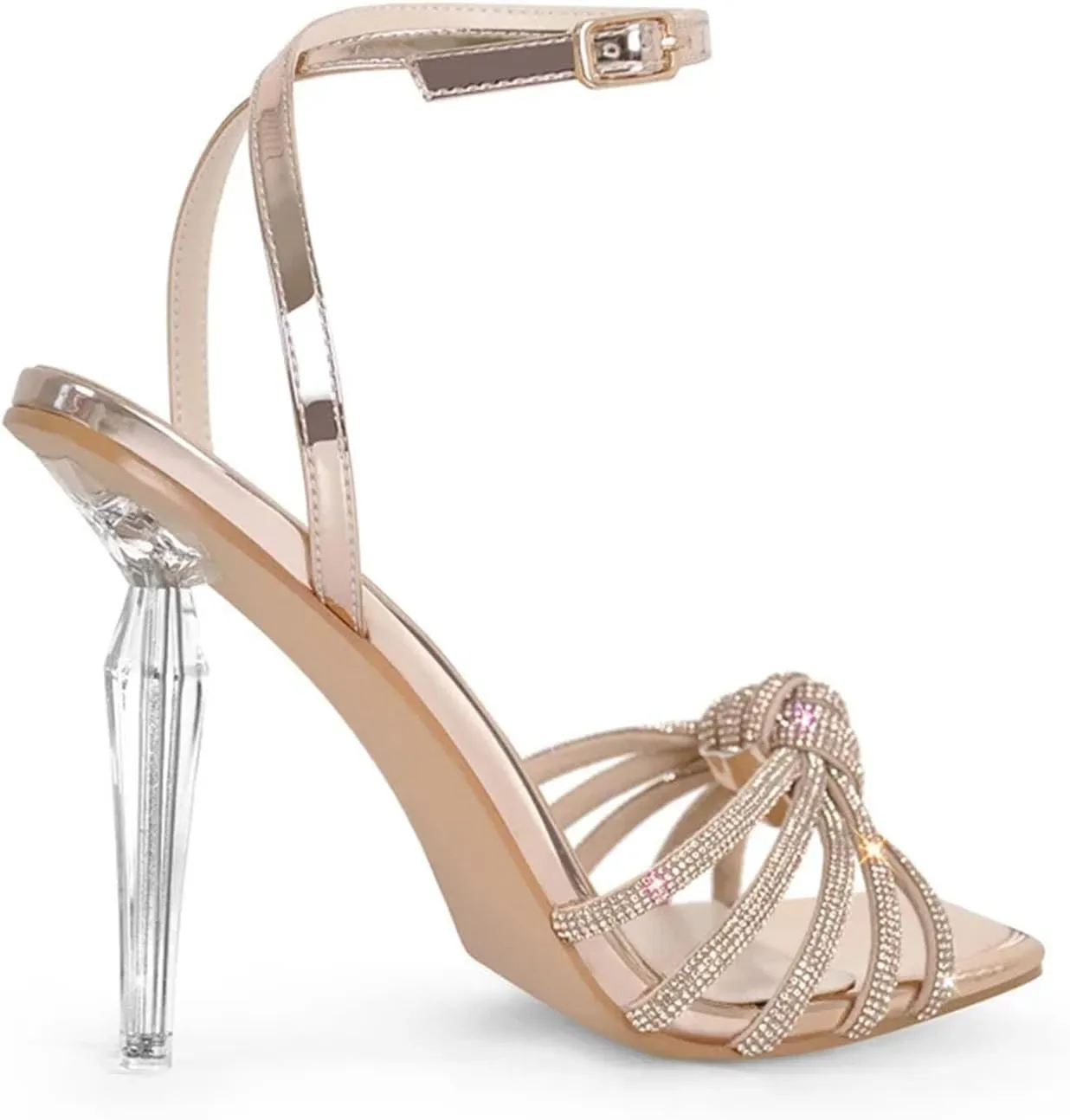 Women's Crystal Peep Toe Sandals - Strappy Summer Dress Heels