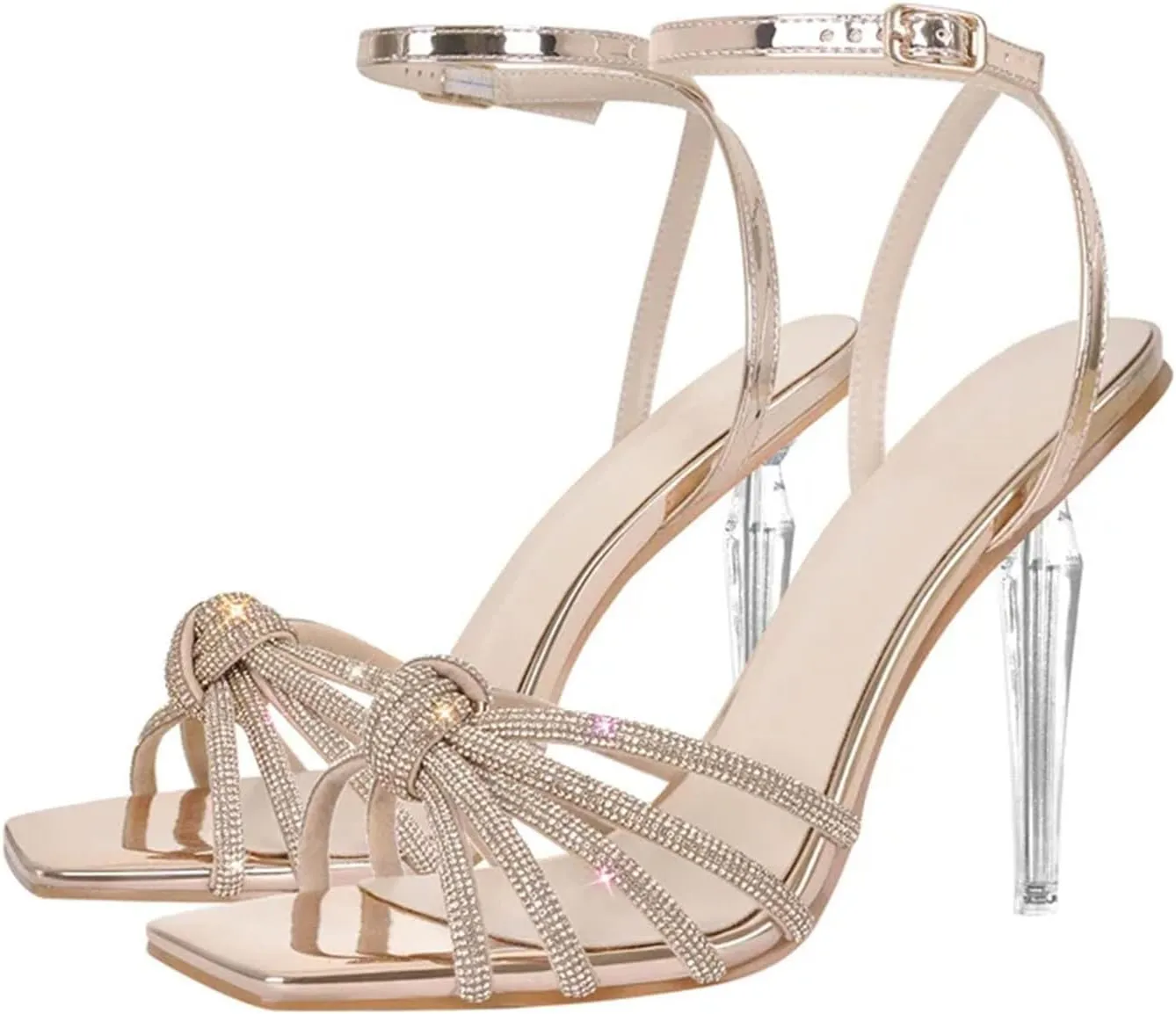 Women's Crystal Peep Toe Sandals - Strappy Summer Dress Heels