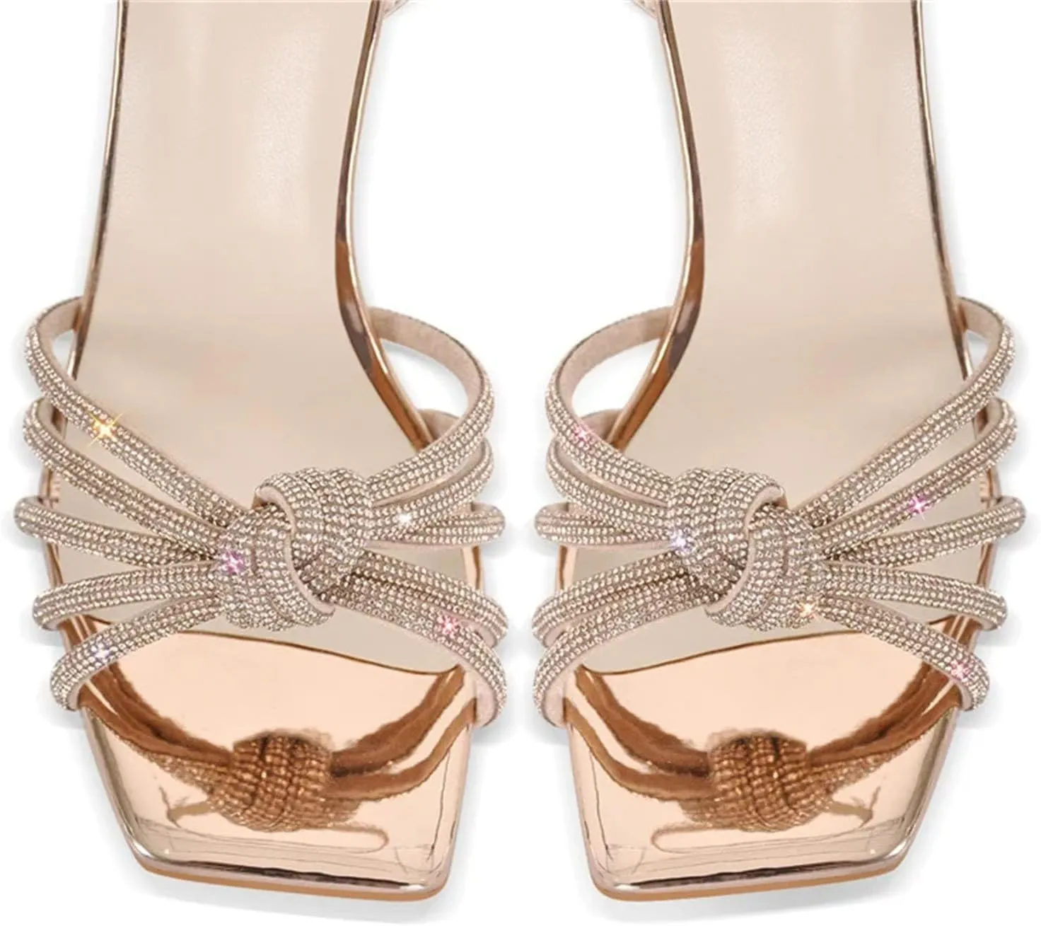 Women's Crystal Peep Toe Sandals - Strappy Summer Dress Heels