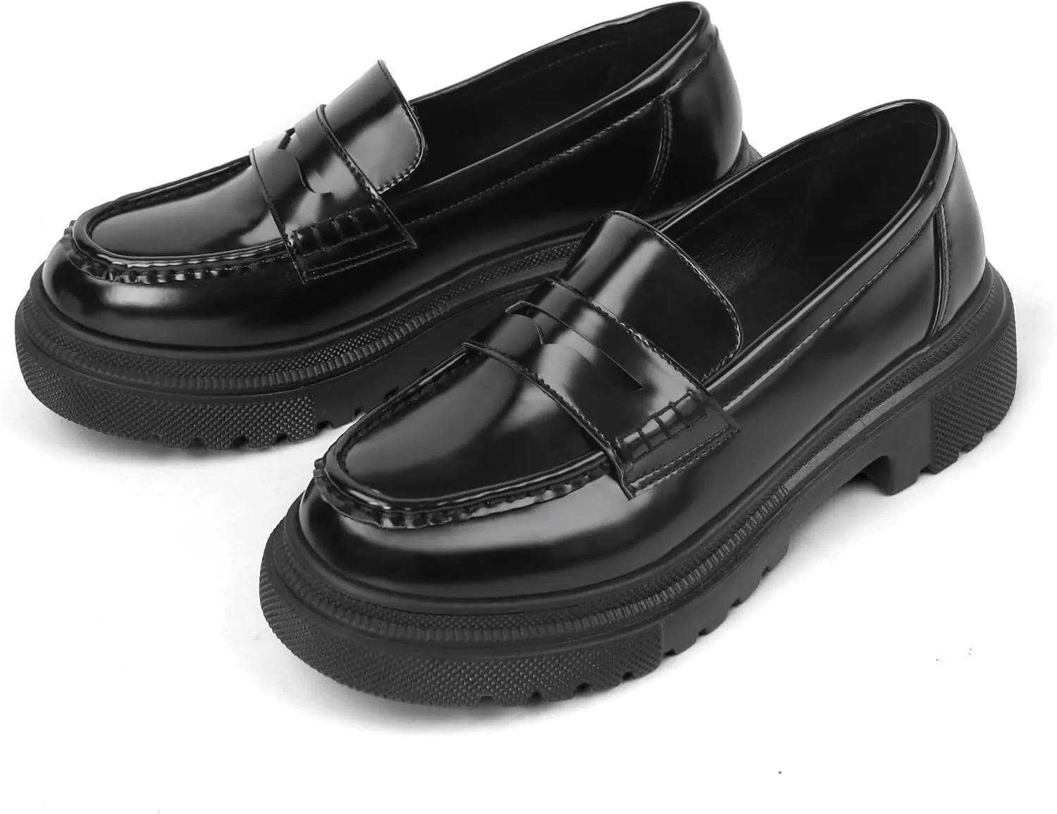 Women's Fashion Comfortable Platform Chunky Loafers & Slip On Casual Penny Loafers Round Toe Padded Business Dress Shoes