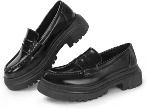 Women's Fashion Comfortable Platform Chunky Loafers & Slip On Casual Penny Loafers Round Toe Padded Business Dress Shoes