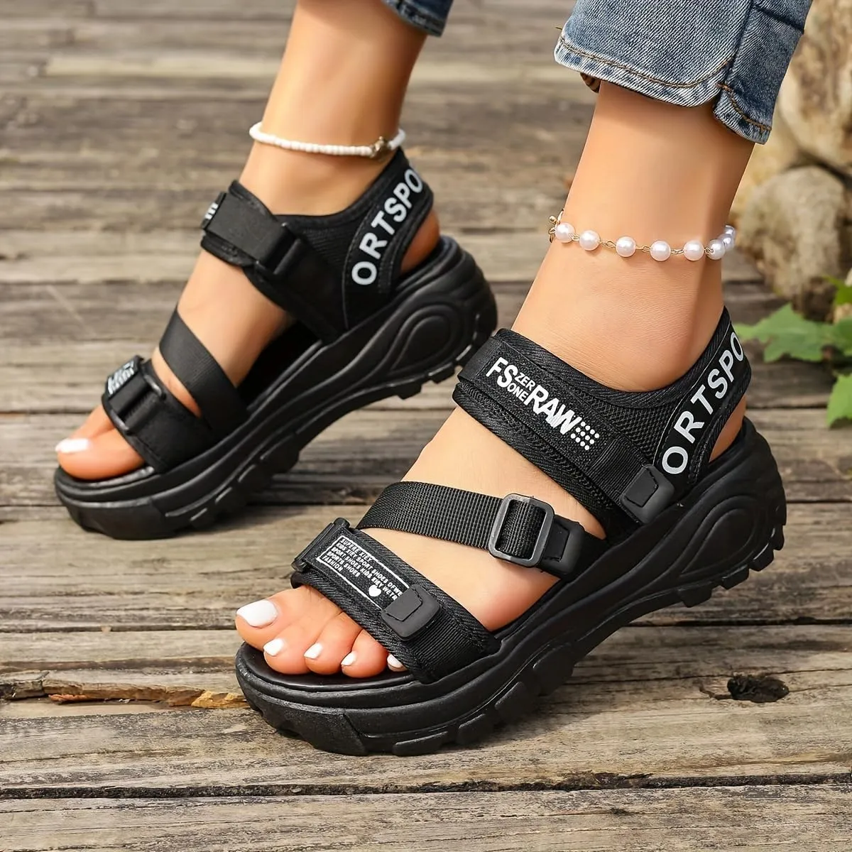 Women's Fashion Thick Sole Sports Sandals, Heightening, Beach Shoes, Trendy