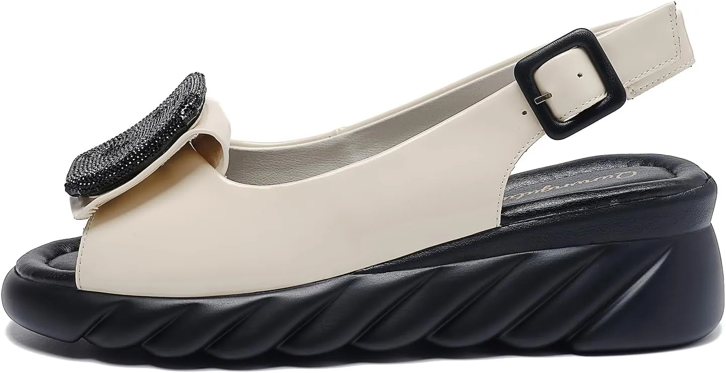 Women's Flat Peep Toe Ankle Strap Slingback Sandals with Rhinestone Accents & Padded Comfort – Street Style Shoes