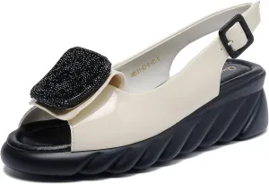 Women's Flat Peep Toe Ankle Strap Slingback Sandals with Rhinestone Accents & Padded Comfort – Street Style Shoes