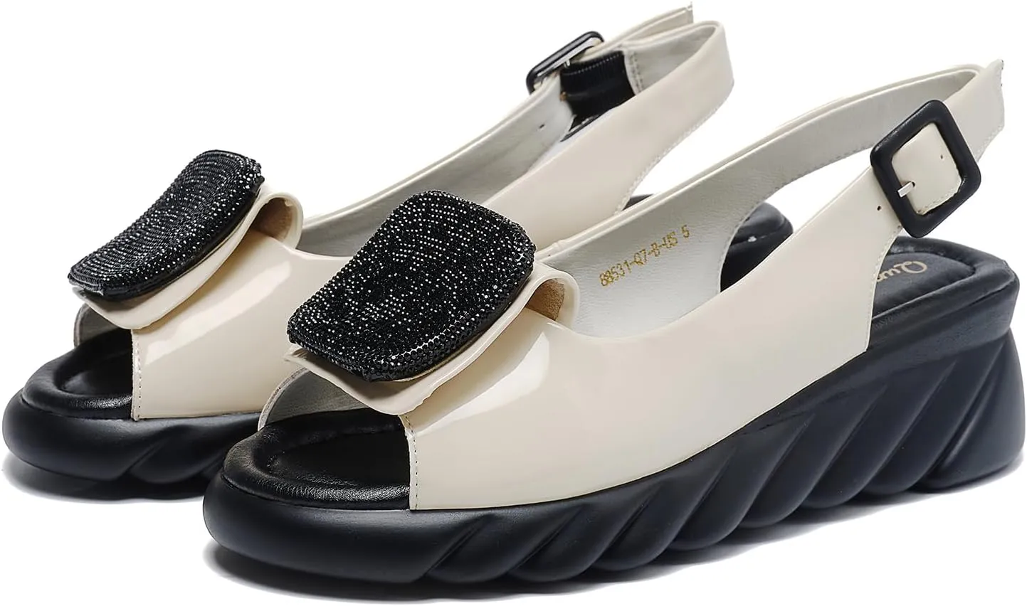 Women's Flat Peep Toe Ankle Strap Slingback Sandals with Rhinestone Accents & Padded Comfort – Street Style Shoes