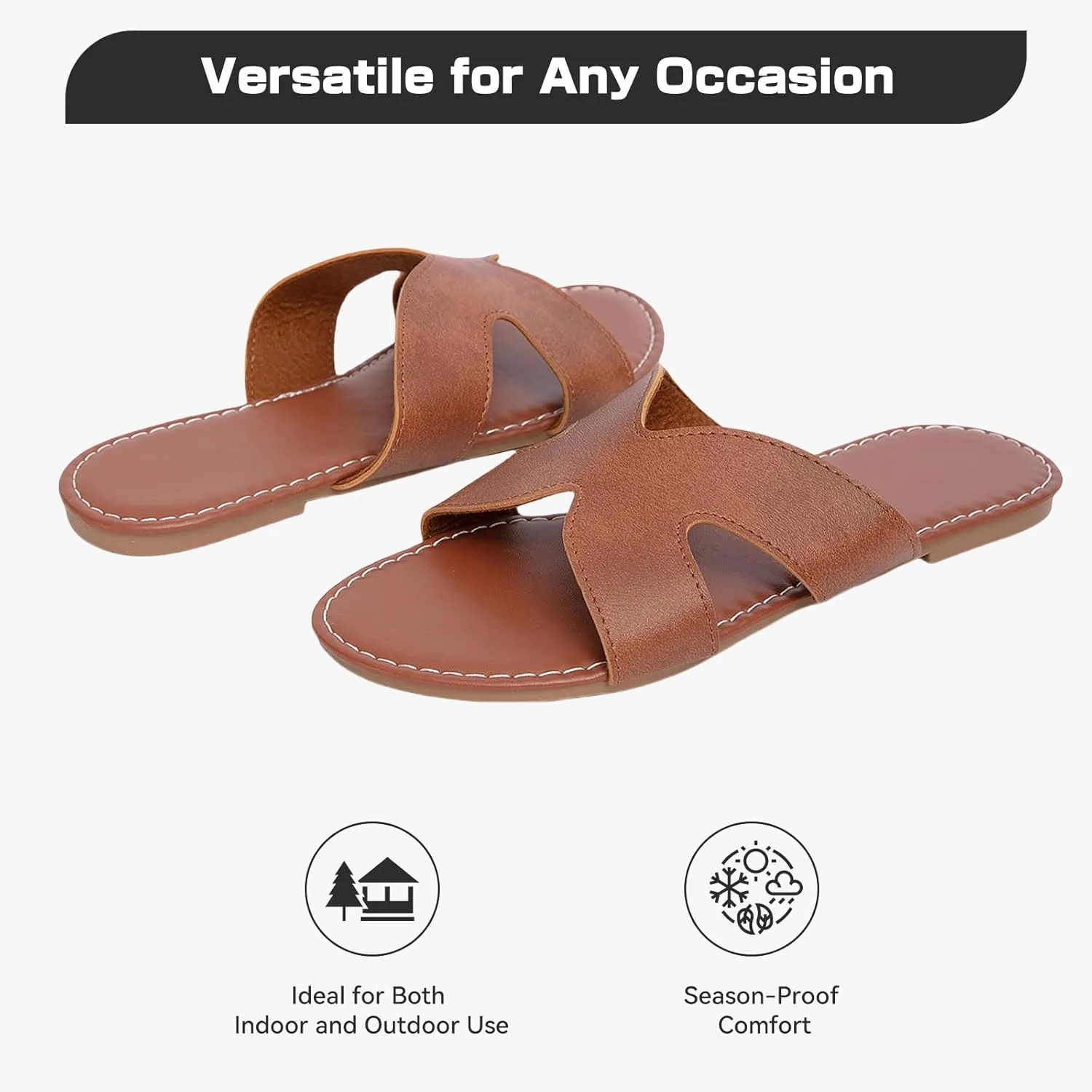 Women's Flat Slide Sandals Summer Open Toe Slip On Casual Beach Slippers, Wide Widths Available 5-11