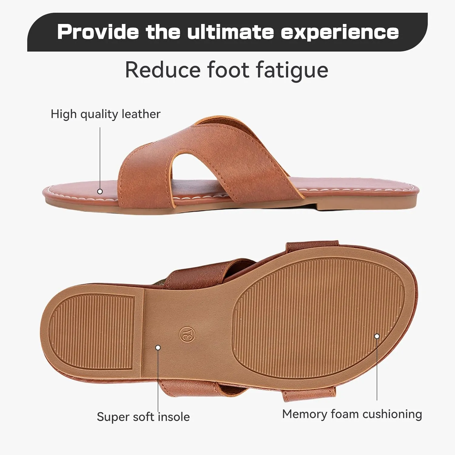 Women's Flat Slide Sandals Summer Open Toe Slip On Casual Beach Slippers, Wide Widths Available 5-11