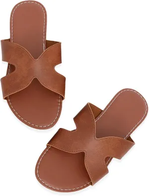 Women's Flat Slide Sandals Summer Open Toe Slip On Casual Beach Slippers, Wide Widths Available 5-11
