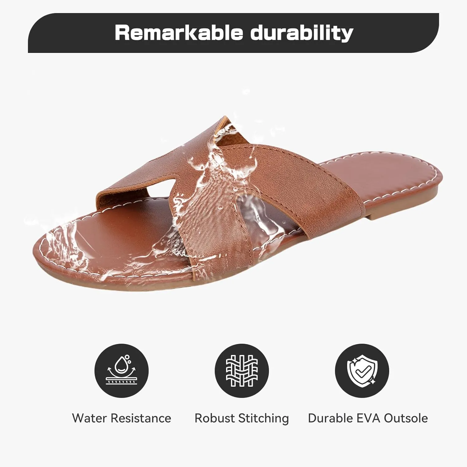 Women's Flat Slide Sandals Summer Open Toe Slip On Casual Beach Slippers, Wide Widths Available 5-11