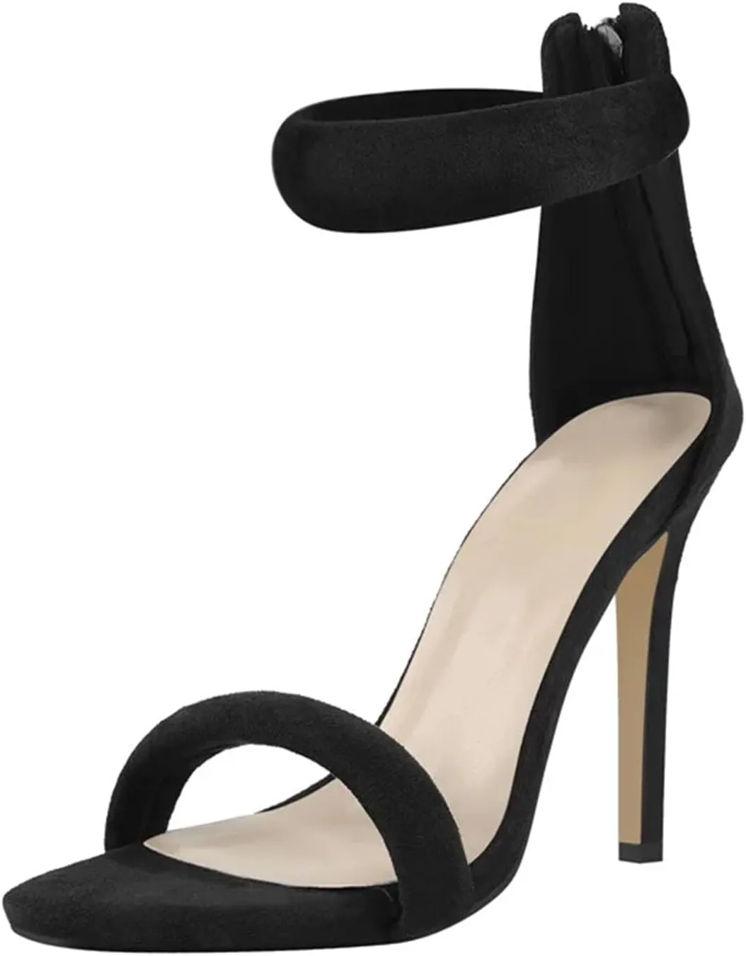 Women's Flock Back Sandals - Silver Black Zipper Graceful Heels