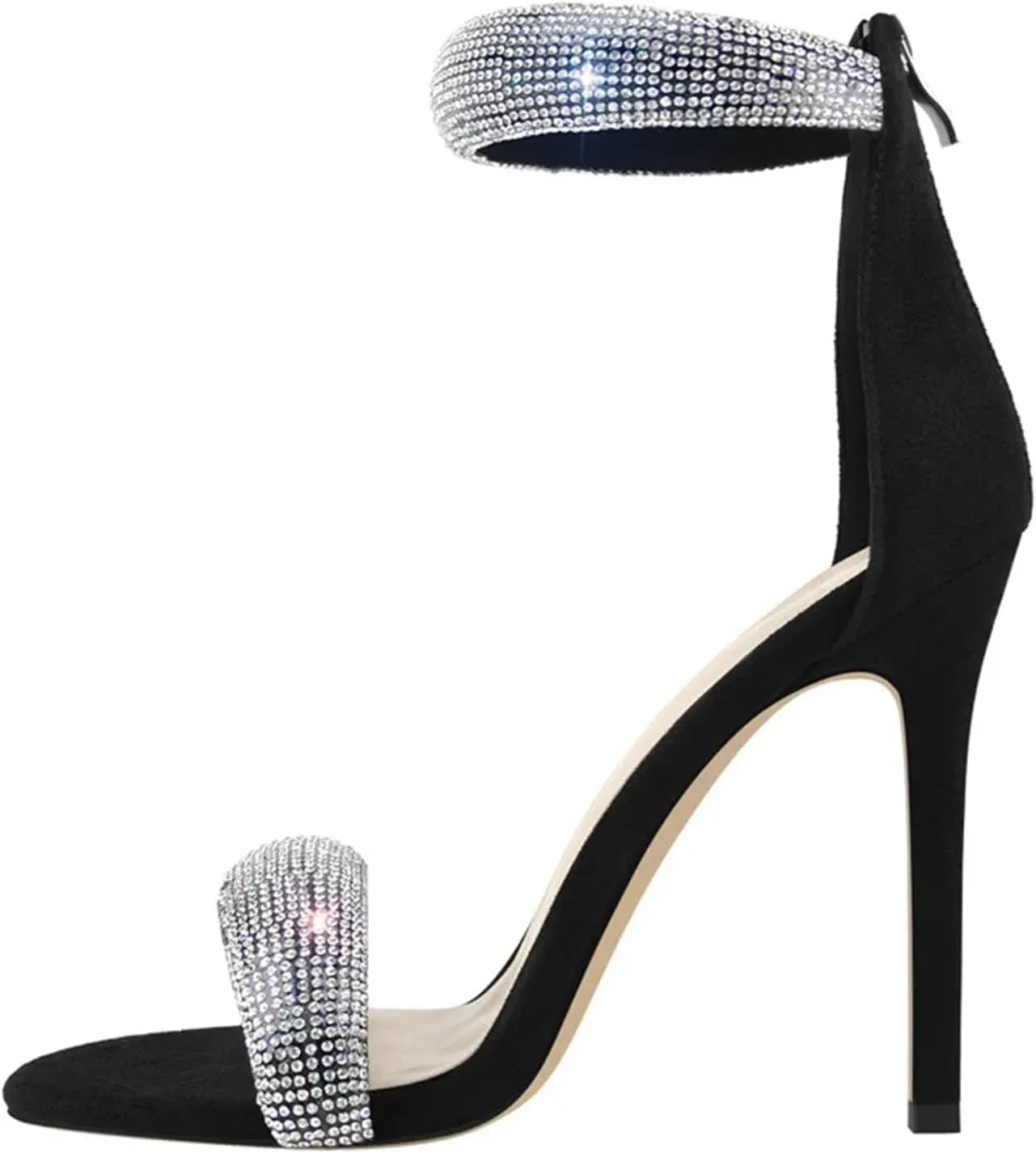 Women's Flock Back Sandals - Silver Black Zipper Graceful Heels