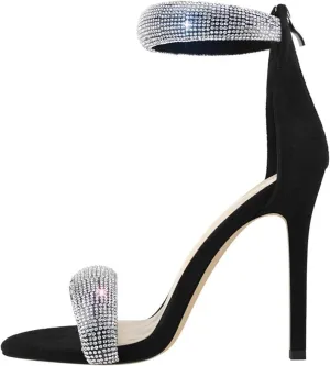 Women's Flock Back Sandals - Silver Black Zipper Graceful Heels