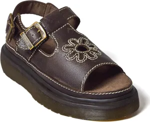 Women's Floral Platform Sandals Adjustable T Strap Beach Wedges with Memory Foam Slip On Water Shoes for Women, Arch Support Summer Sandals Non-Slip Sole Brown