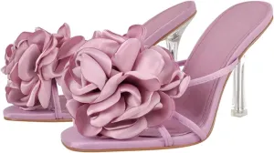 Women's Flower Metal Heel Mules - 10cm Slip On Open Toe
