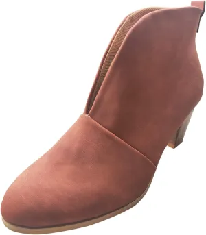 Women’s Front Deep V Cut Out Ankle Boots Slip on Lightweight Comfort Non-slip Middle Chunky Heel Booties for Women Casual Footwear
