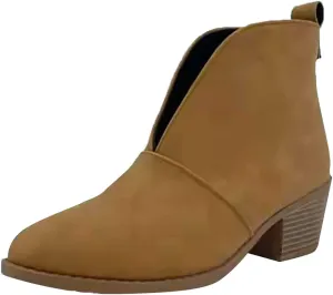 Women’s Front Deep V Cut Out Ankle Boots Slip on Lightweight Comfort Non-slip Middle Chunky Heel Booties for Women Casual Footwear
