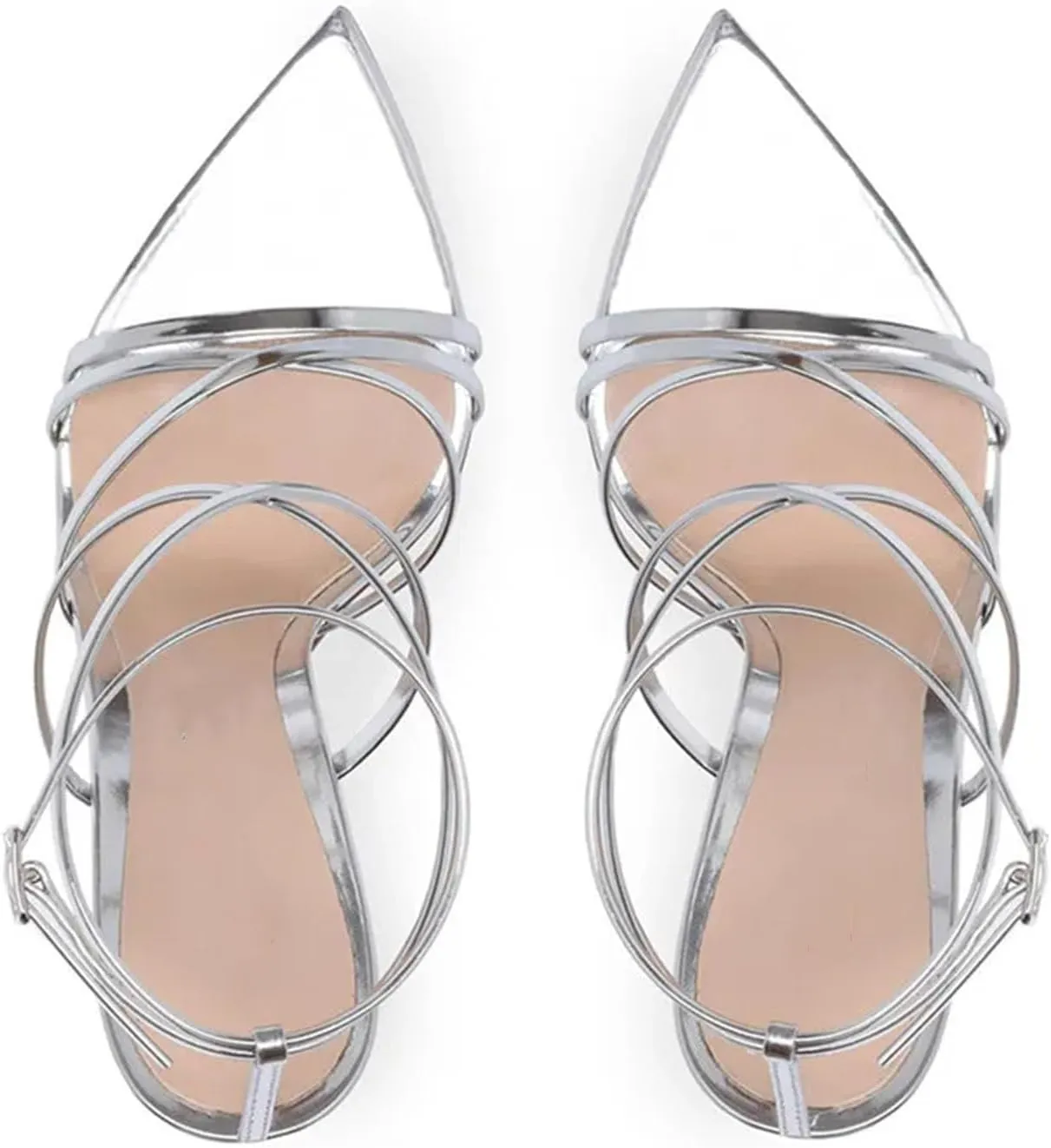 Women's Gladiator Stilettos - 12cm Silver Black Party Sandals