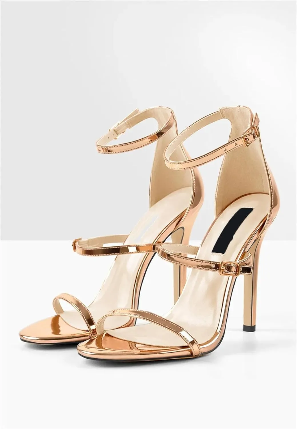 Women's Gold Silver Sandals - Open Toe Wedding Ankle Strap Heels