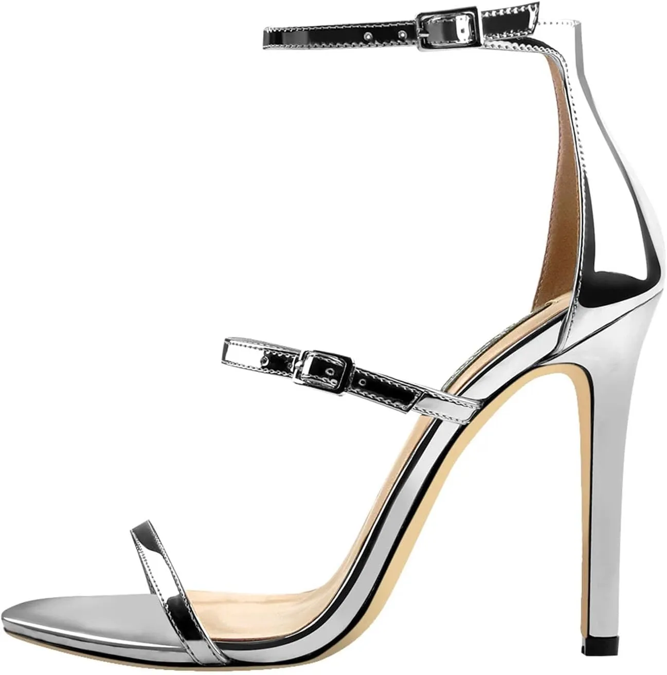 Women's Gold Silver Sandals - Open Toe Wedding Ankle Strap Heels