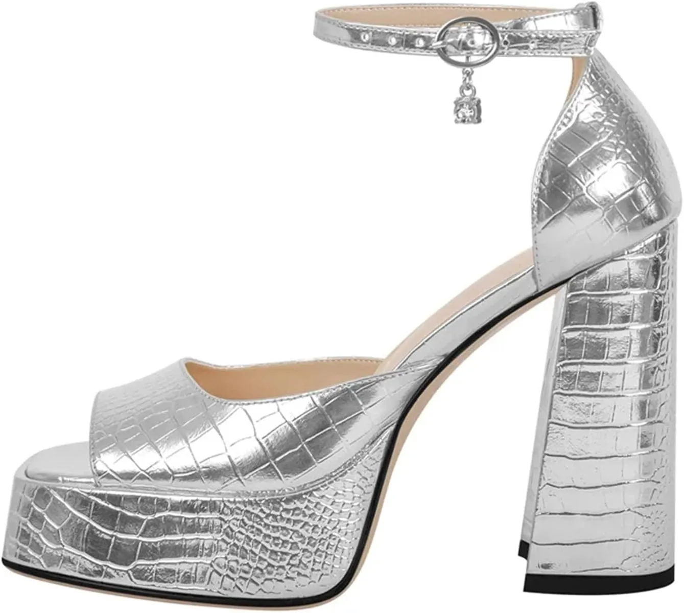 Women's Gold Stone Print Sandals - Chunky Platform Party Heels