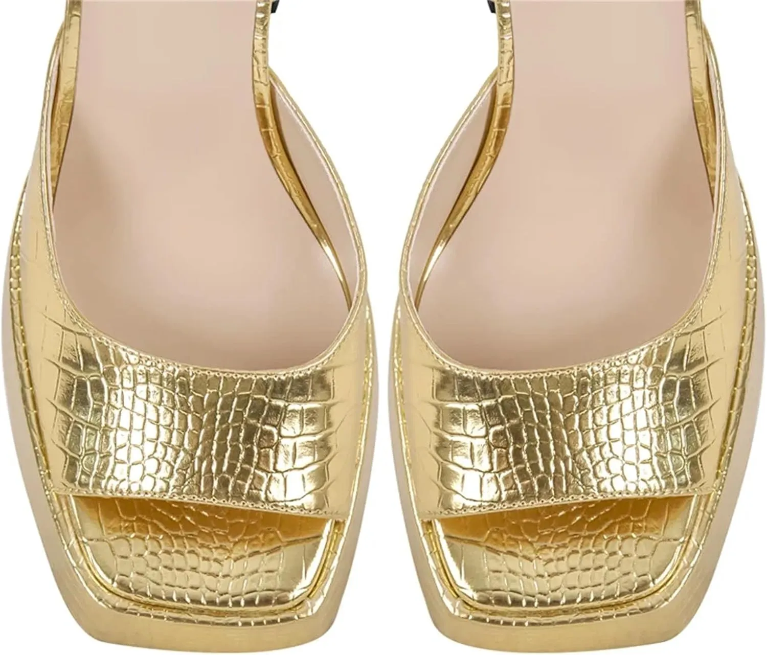 Women's Gold Stone Print Sandals - Chunky Platform Party Heels