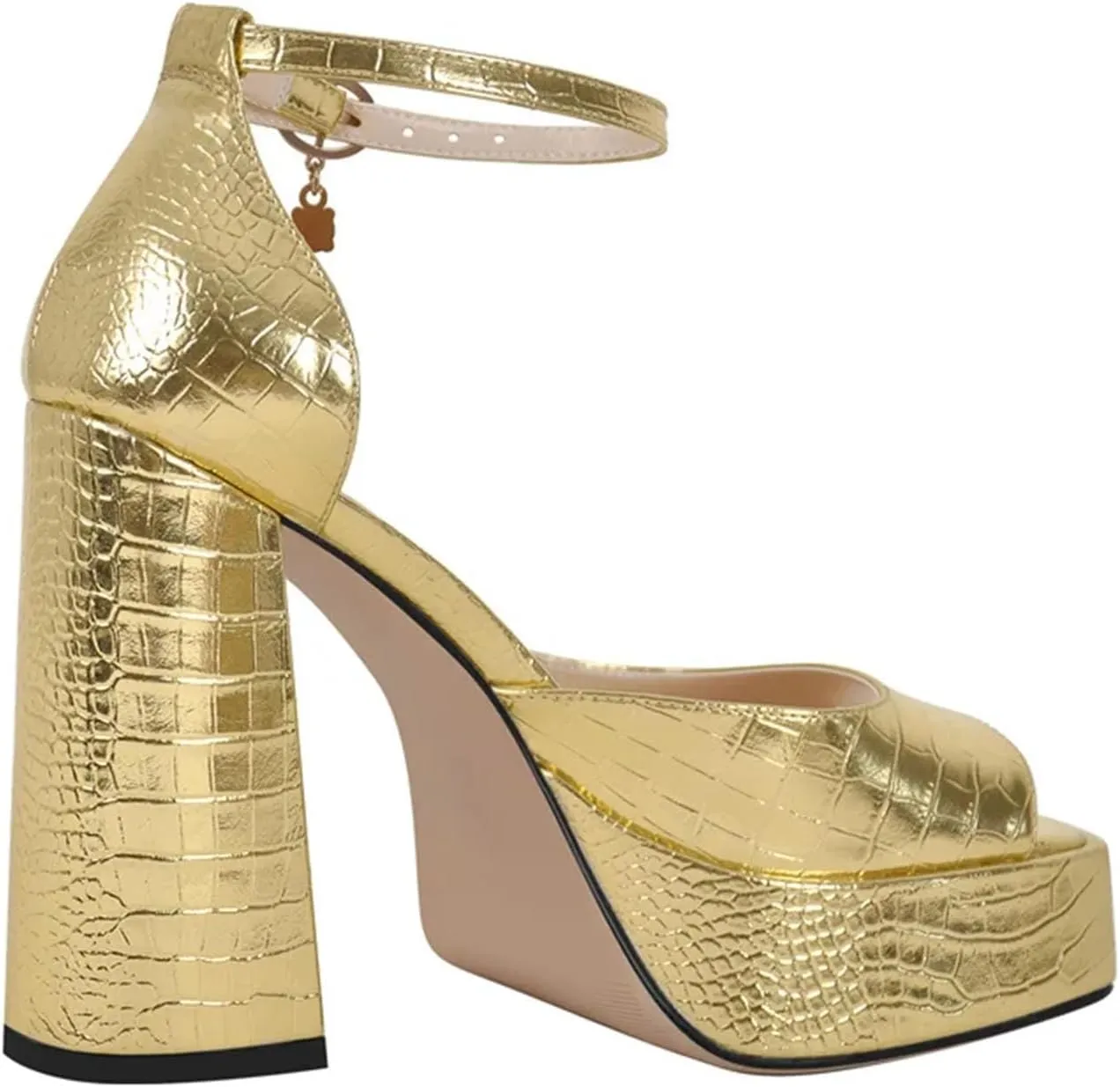 Women's Gold Stone Print Sandals - Chunky Platform Party Heels