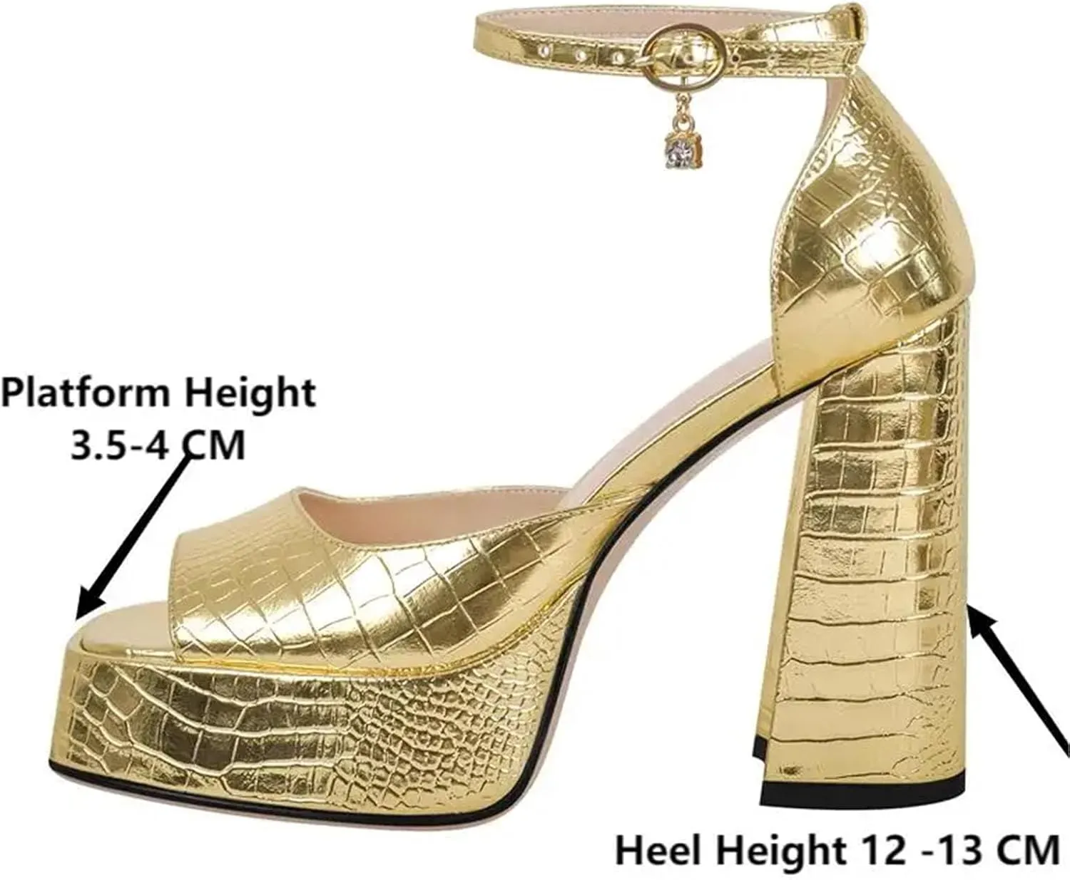 Women's Gold Stone Print Sandals - Chunky Platform Party Heels
