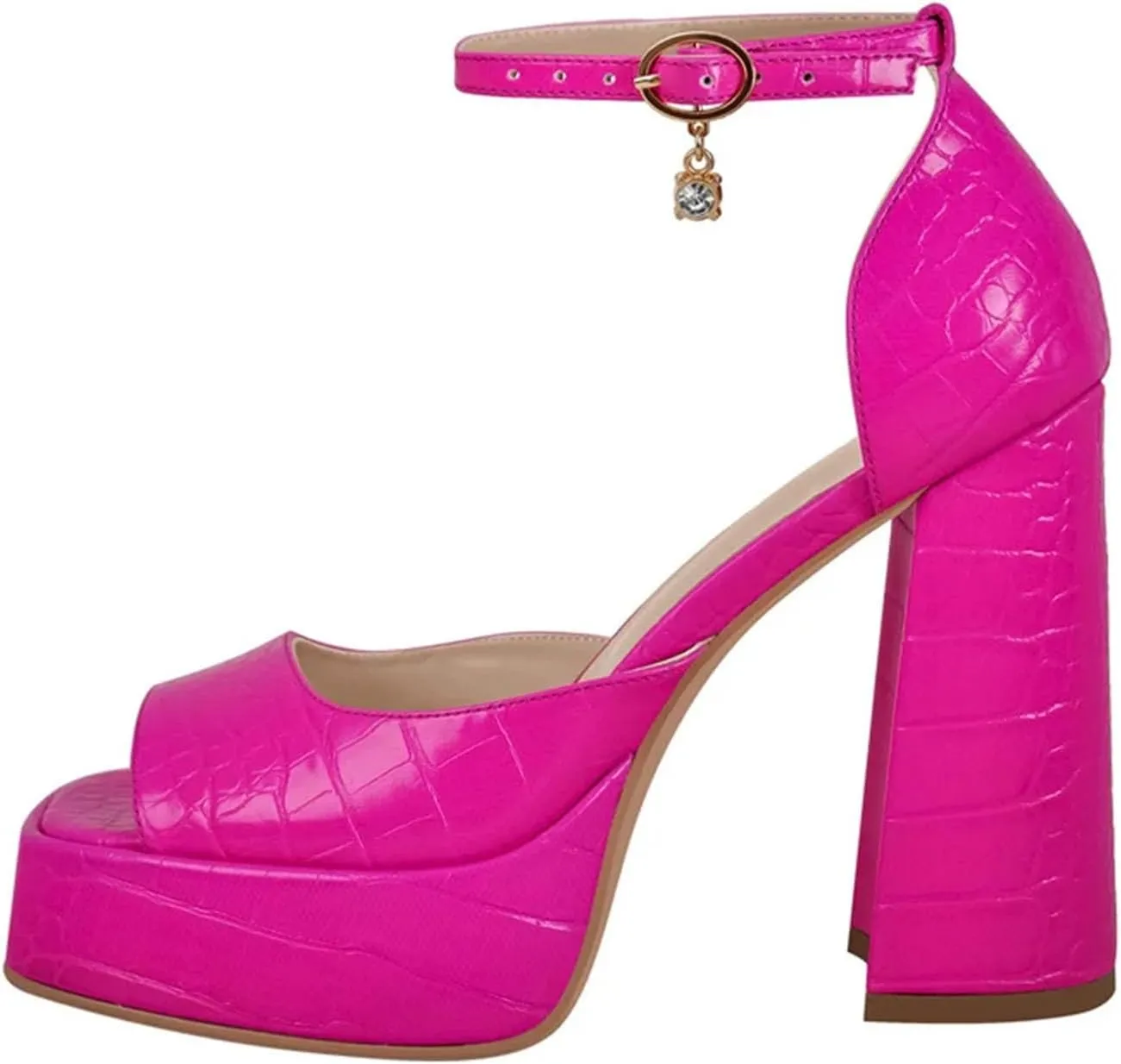 Women's Gold Stone Print Sandals - Chunky Platform Party Heels
