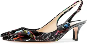 Women's Graffiti Slingbacks - 6.5cm Kitten Heel Wedding Shoes