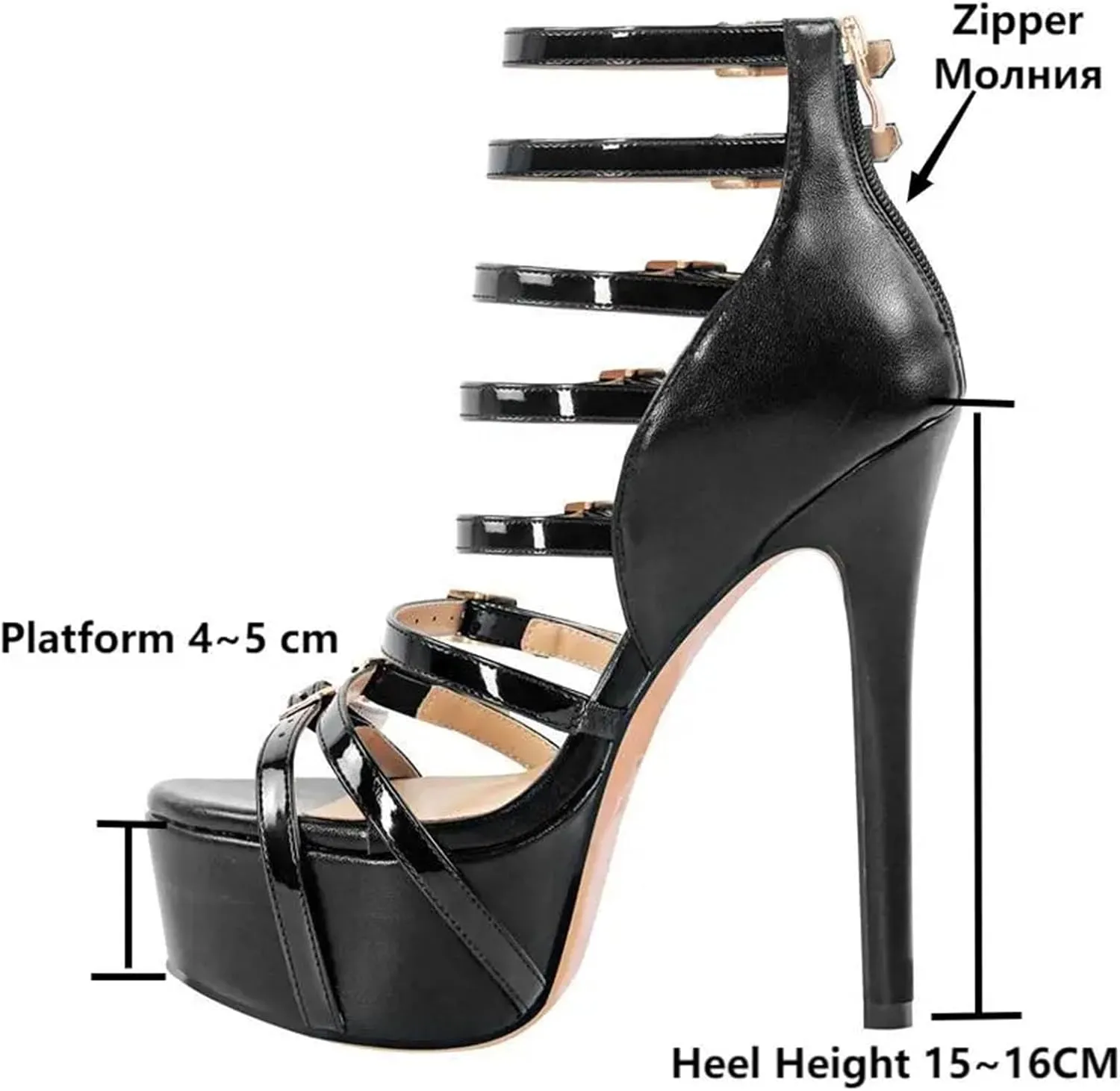 Women's Handmade Platform Sandals - Open Toe Buckle Belt Stilettos