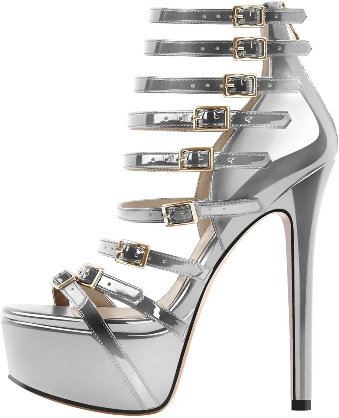 Women's Handmade Platform Sandals - Open Toe Buckle Belt Stilettos