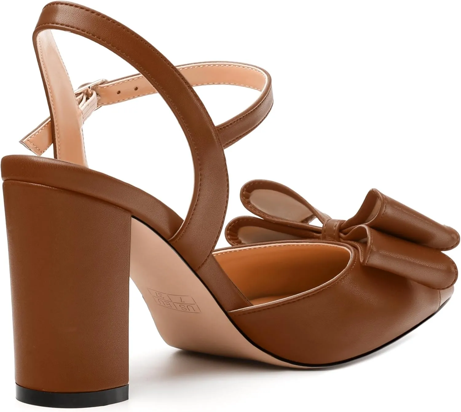 Women's Heeled Sandals, Double Bowknot Sandals Chunky High Heels Pumps, Sexy Closed Pointed Toe Ankle Strap Heels Slingback Slip on Comfortable wedding Bridal Dress Shoes
