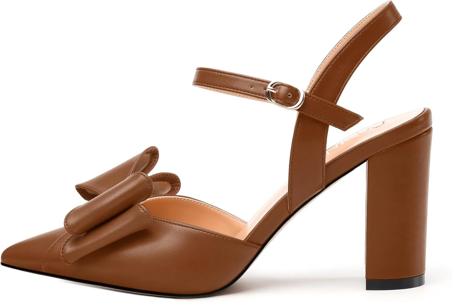 Women's Heeled Sandals, Double Bowknot Sandals Chunky High Heels Pumps, Sexy Closed Pointed Toe Ankle Strap Heels Slingback Slip on Comfortable wedding Bridal Dress Shoes