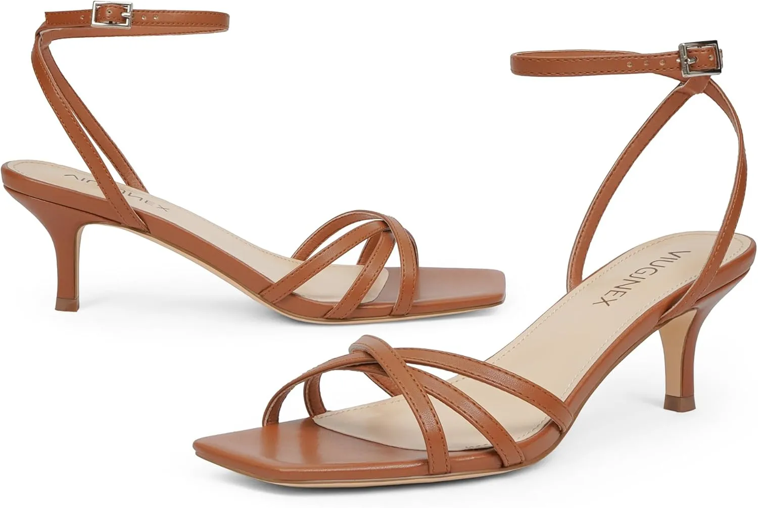 Women's Heeled Sandals Strappy Heels Low Kitten Stilettos Heels Square Open Toe Ankle Strap Dressy Sandals for Women Comfortable Summer High Heels