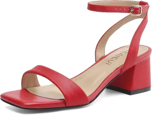 Women's Heeled Sandals Strappy Low Block Heels Chunky for Women Comfortable Ankle Strap Open Toe Party Wedding Dress Shoes for Women Dressy