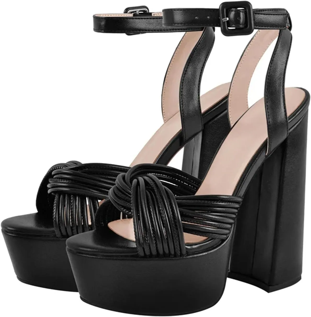 Women's Knot Block Heel Sandals - Chunky Open Toe Summer Platforms