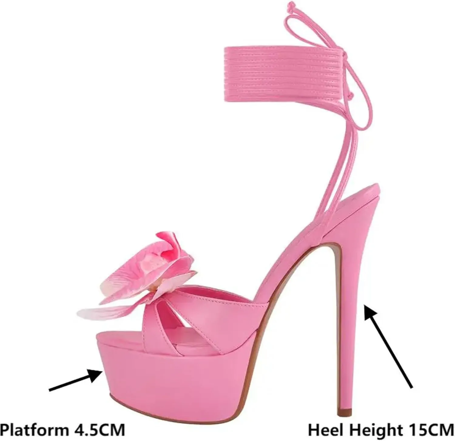 Women's Lace-Up Floral Stilettos - Pink Chunky Open Toe