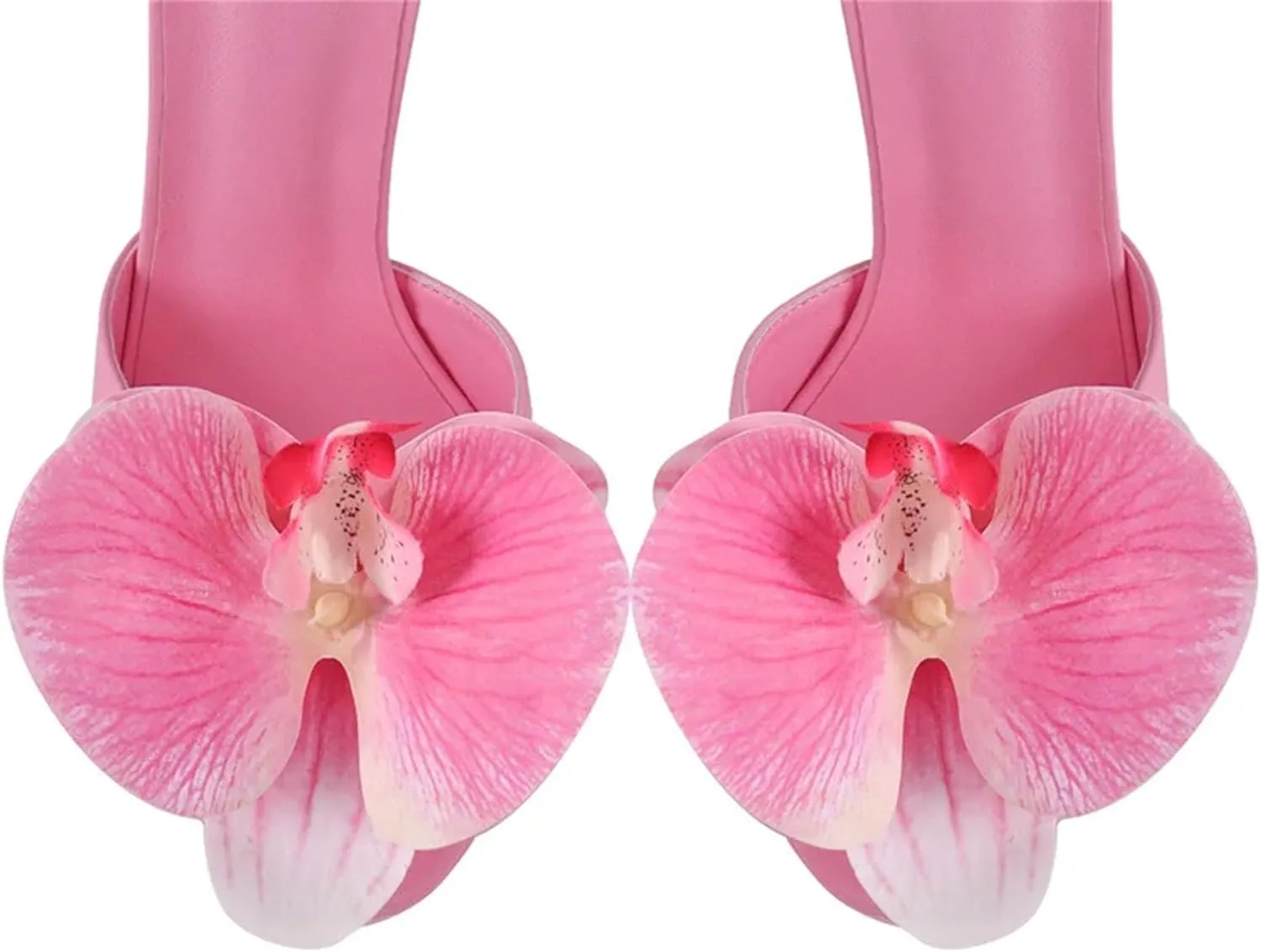 Women's Lace-Up Floral Stilettos - Pink Chunky Open Toe