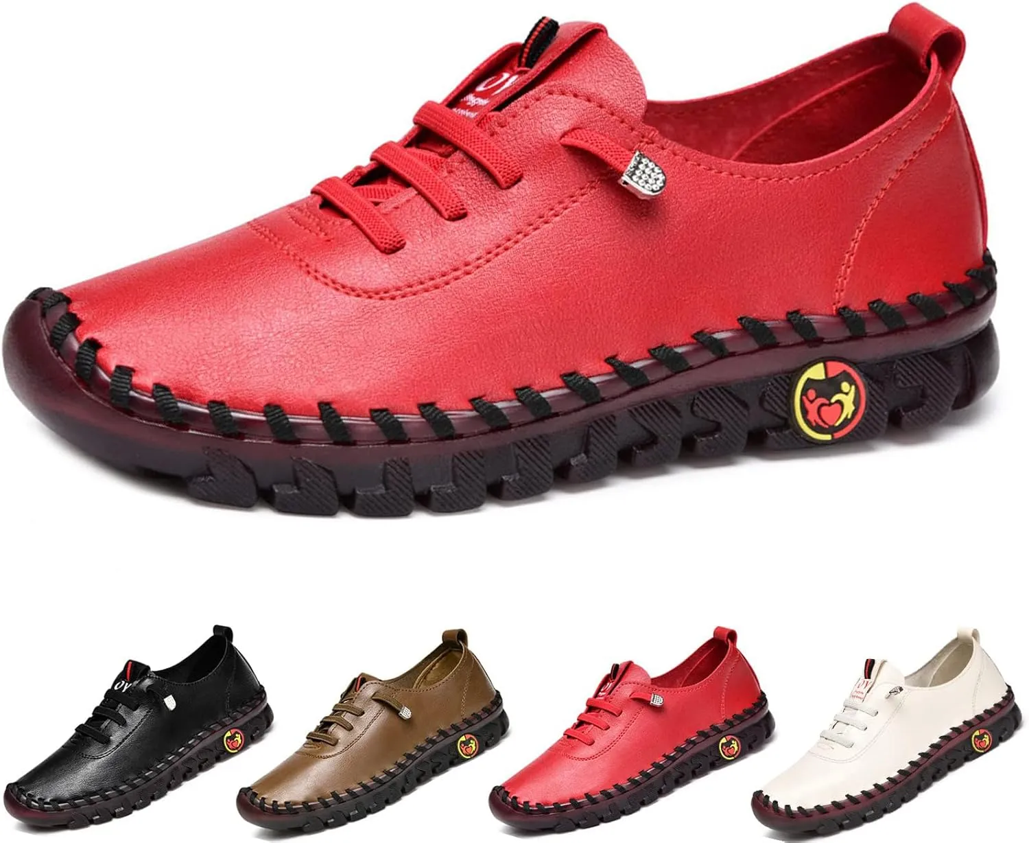 Women's Leather Soft Bottom Flat Shoes,Ultra Soft Orthopedic Shoes for Women Comfort Rubber Sole Mom Leisure Shoe