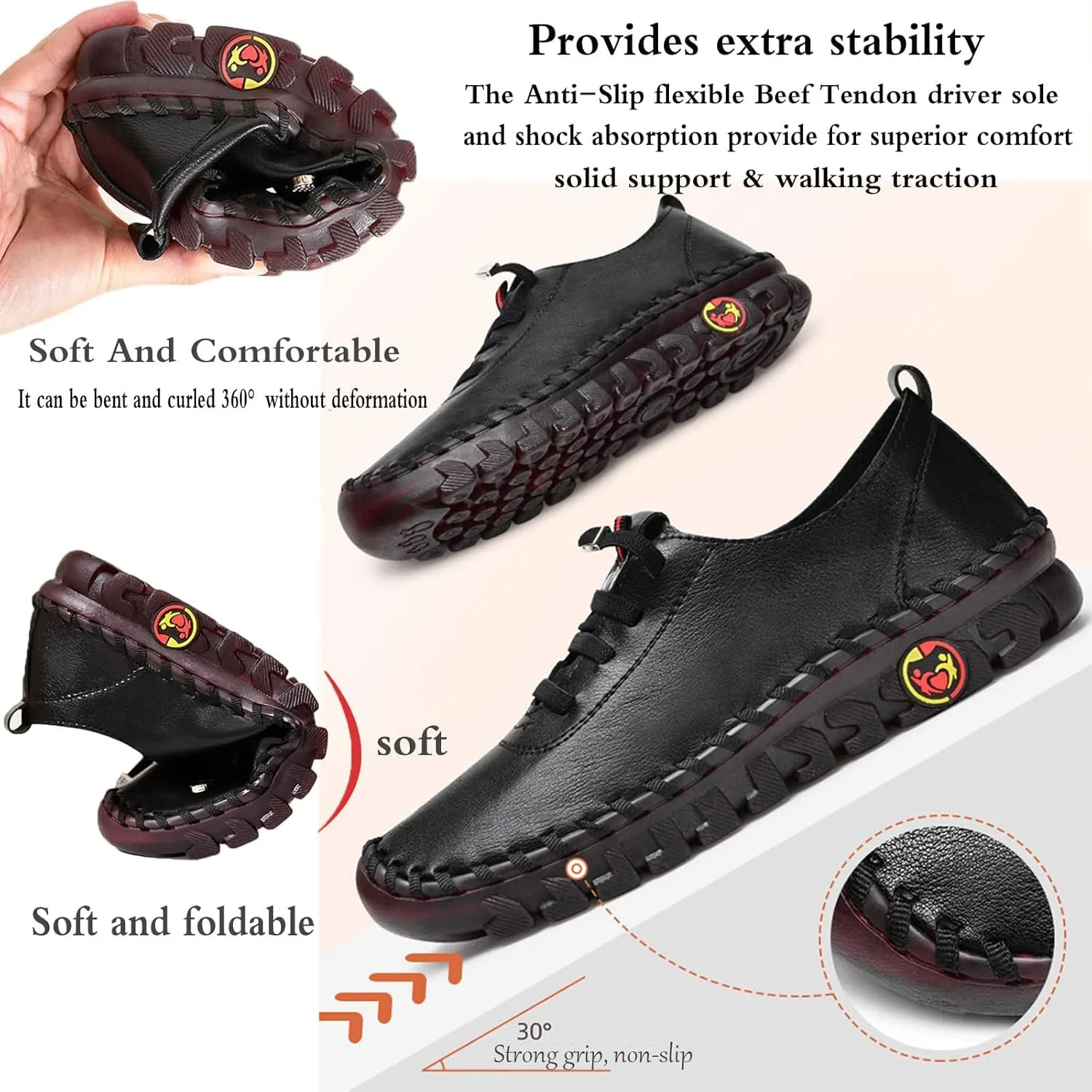 Women's Leather Soft Bottom Flat Shoes,Ultra Soft Orthopedic Shoes for Women Comfort Rubber Sole Mom Leisure Shoe