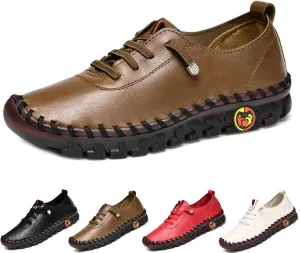 Women's Leather Soft Bottom Flat Shoes,Ultra Soft Orthopedic Shoes for Women Comfort Rubber Sole Mom Leisure Shoe