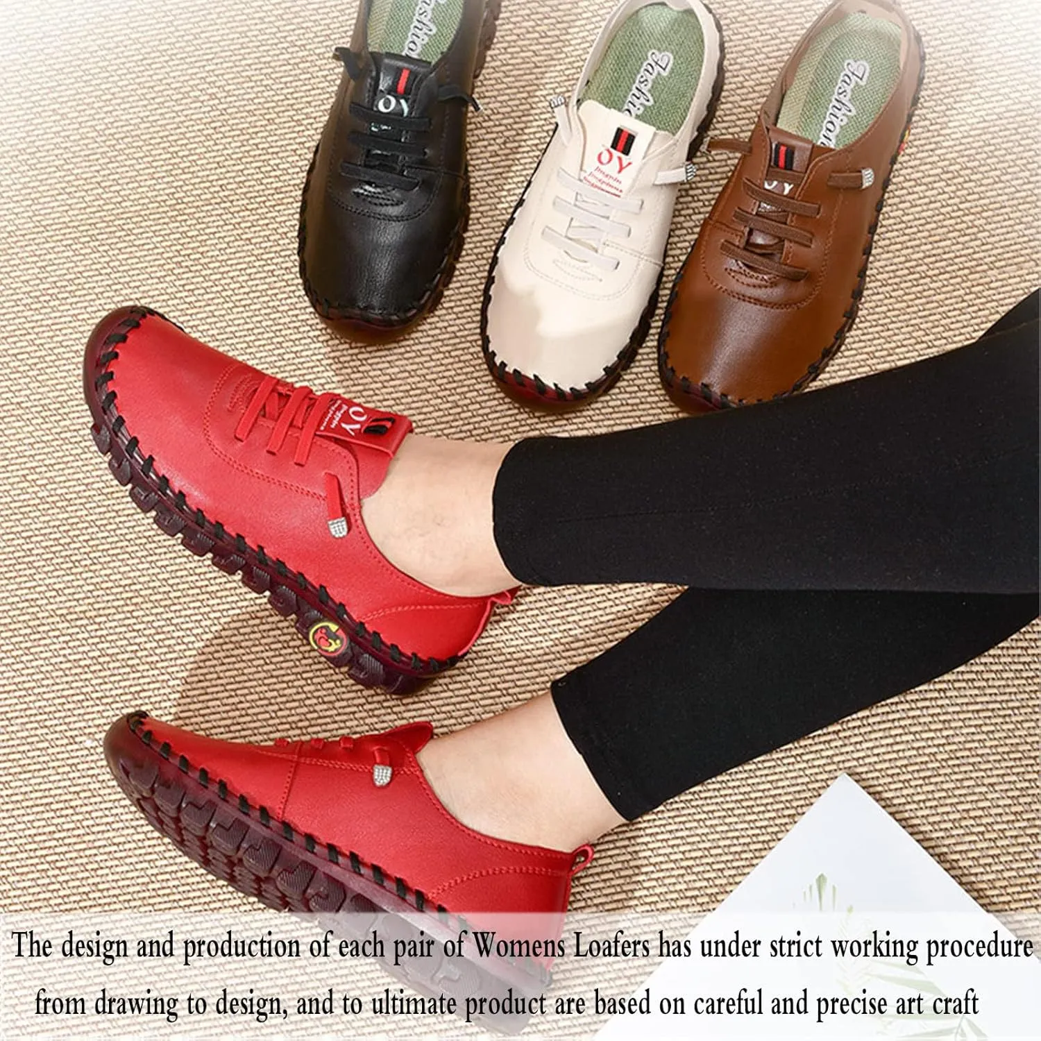 Women's Leather Soft Bottom Flat Shoes,Ultra Soft Orthopedic Shoes for Women Comfort Rubber Sole Mom Leisure Shoe