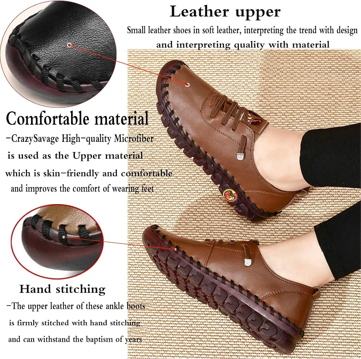 Women's Leather Soft Bottom Flat Shoes,Ultra Soft Orthopedic Shoes for Women Comfort Rubber Sole Mom Leisure Shoe