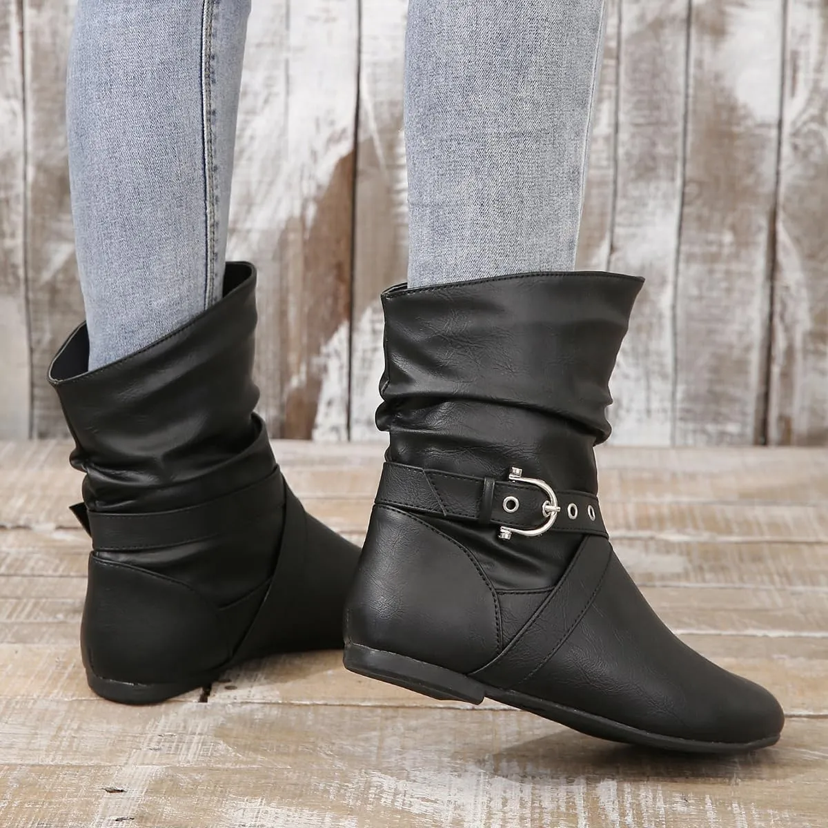 Women’s Low Heel Fall Ankle Boots - Comfortable Flat Booties with Locking Strap, Short Casual Style