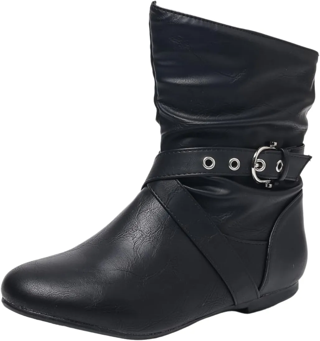 Women’s Low Heel Fall Ankle Boots - Comfortable Flat Booties with Locking Strap, Short Casual Style