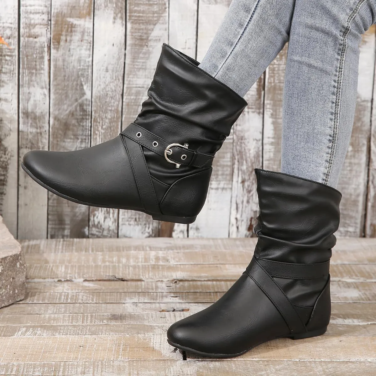 Women’s Low Heel Fall Ankle Boots - Comfortable Flat Booties with Locking Strap, Short Casual Style